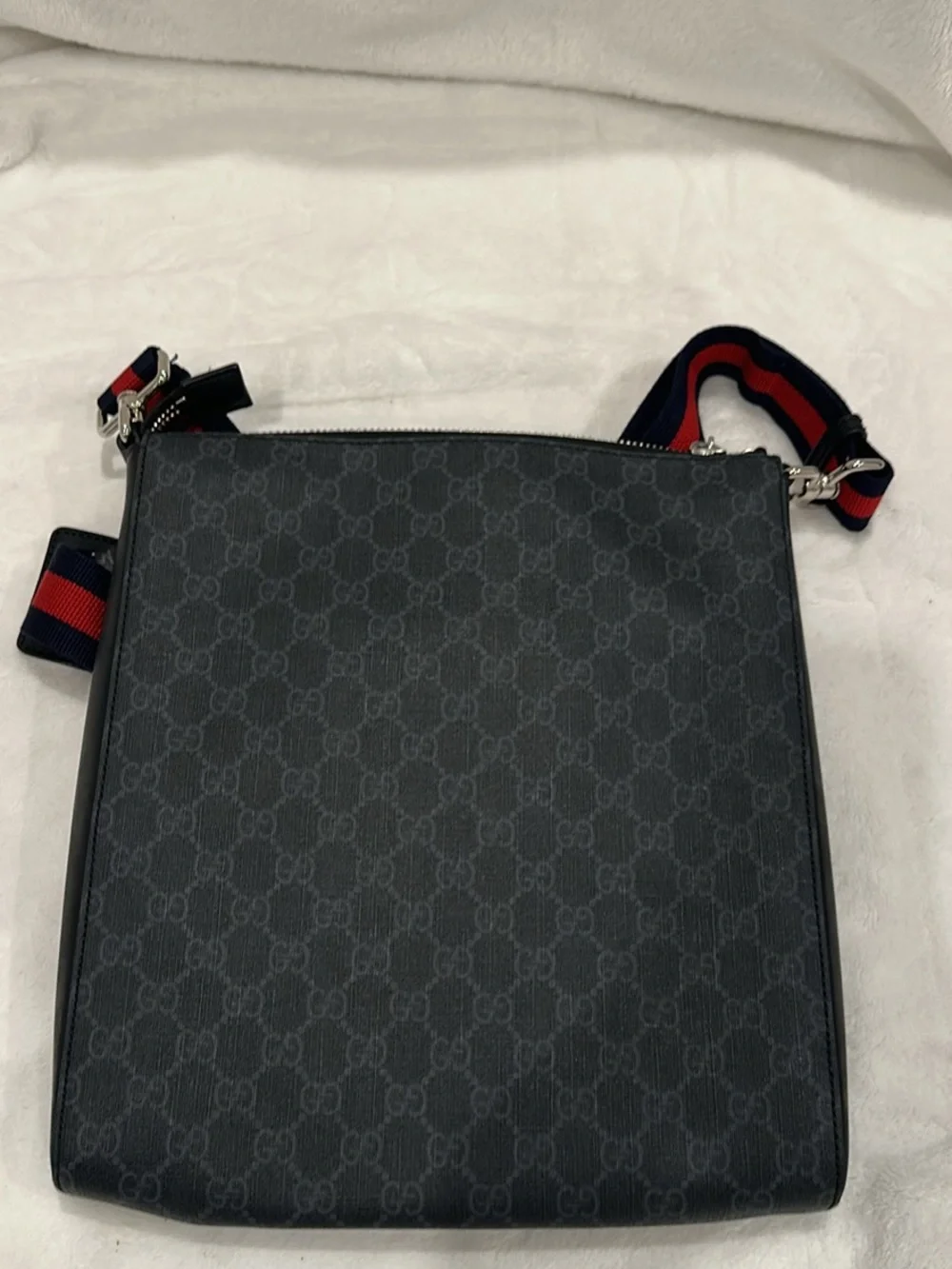 Gucci Black GG Messenger Bag with Red and Blue Strap